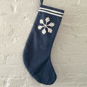 Blue Christmas Stocking Embroidered Snowflake Wondershop Fabric Stitch Finish